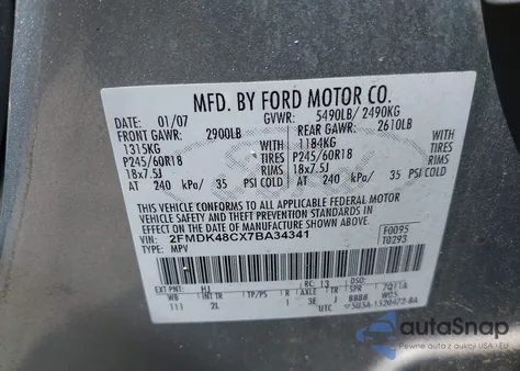 2007 Ford Edge Sel from USA, damaged, VIN 2FMDK48CX7BA34341